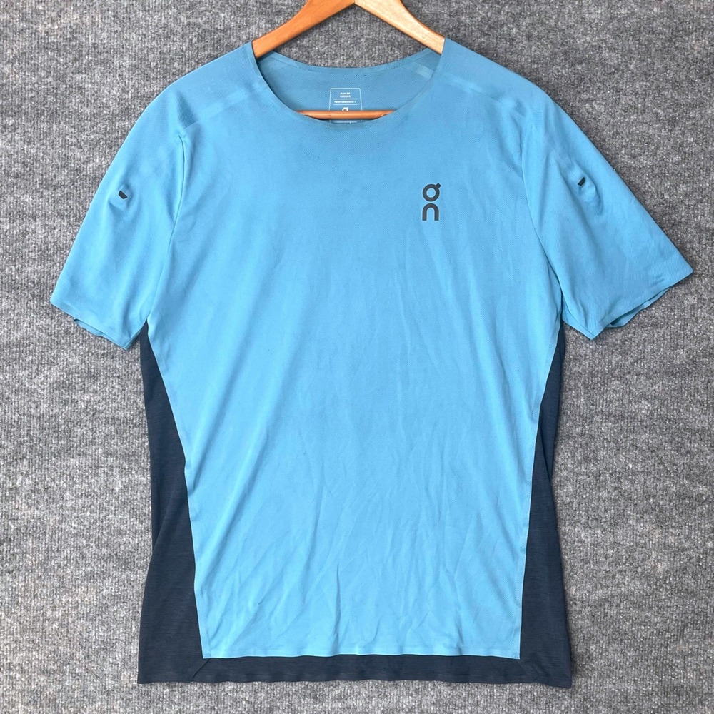 On Running Performance-T Mens Small Blue Grey Short Sleeve Athletic Shirt